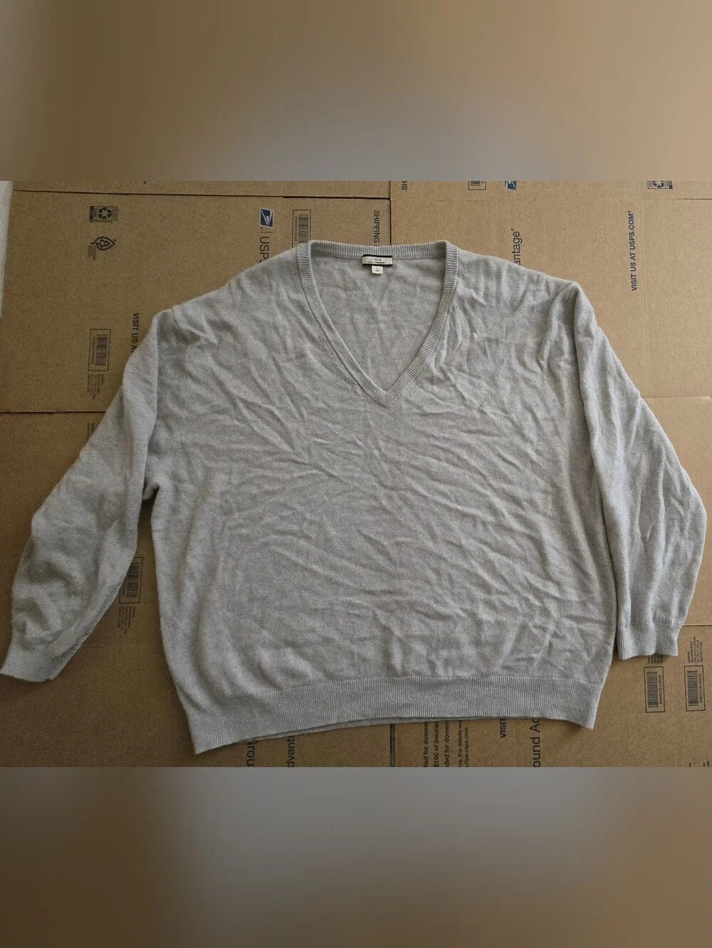 J. Crew Cashmere relaxed V-neck sweater, Gray, Size Large
